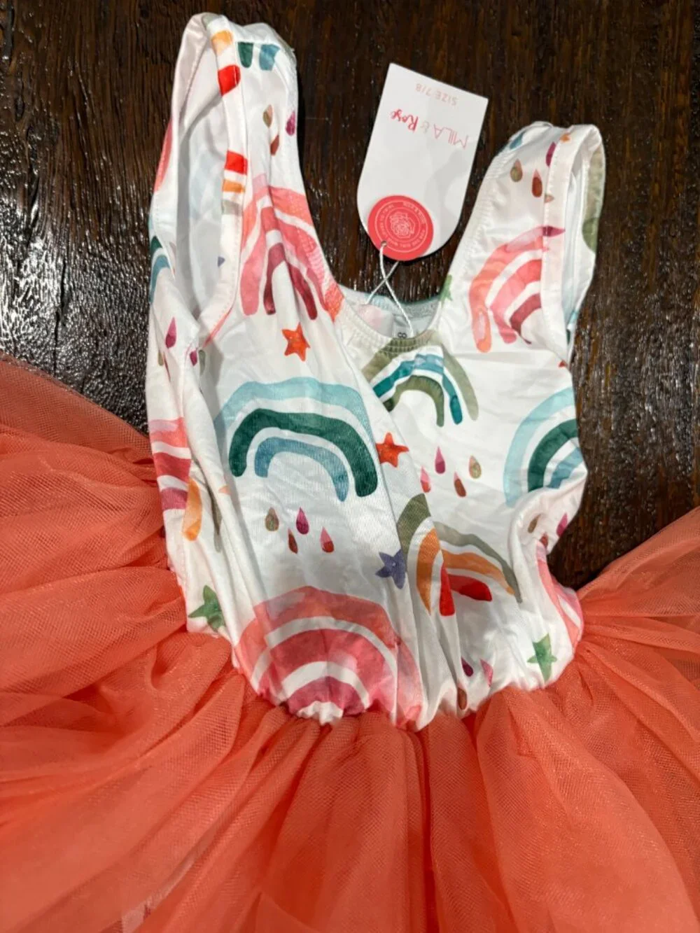 Mila & Rose Tank Soft  tutu dress Rainbows Rainbow Stars Orange sz 7/8 NWT NEW
